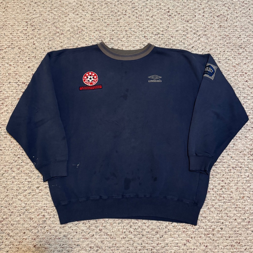 Vintage Umbro NSCAA Soccer Coaches Crewneck Sweatshirt Mens AXL Navy Distressed